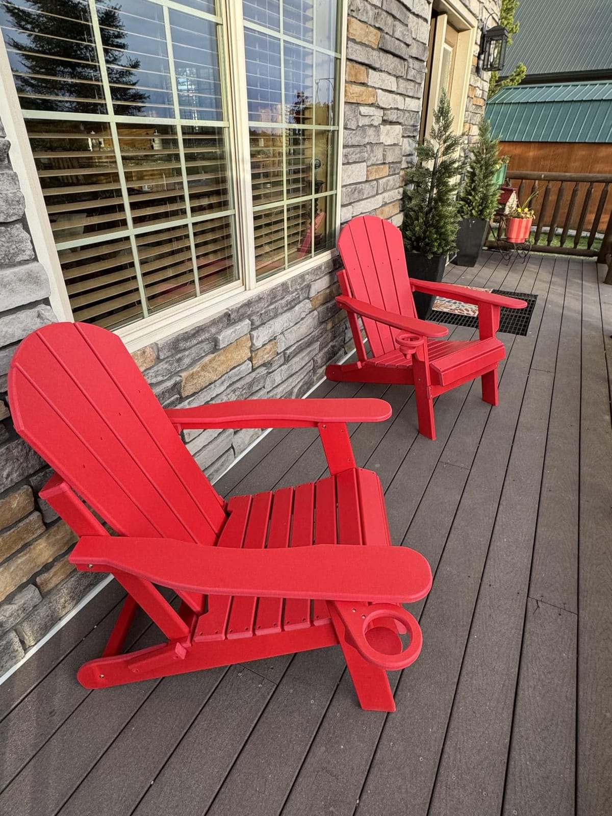Folding-Adirondack-Chairs Set of 2, HDPE All Weather, Blue | Hidden Cup Holder | 5