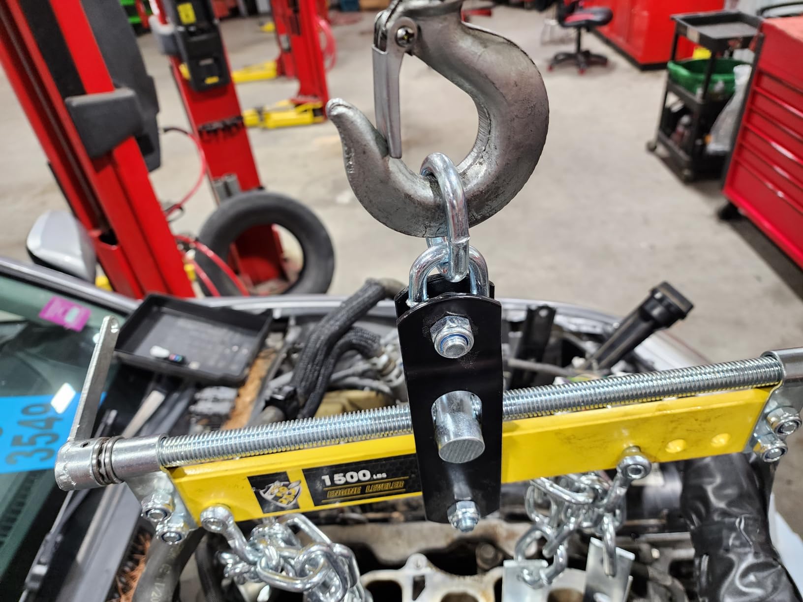 YELLOW JACKET Engine Hoist Shop Crane Engine Leveler 1500lbs | Steel with Ball Bearing & Adjustable Handle, 14